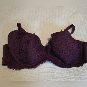 Cacique Laced Lightly Lined French Underwire Balconette Bra Plum Purple SZ 50DDD